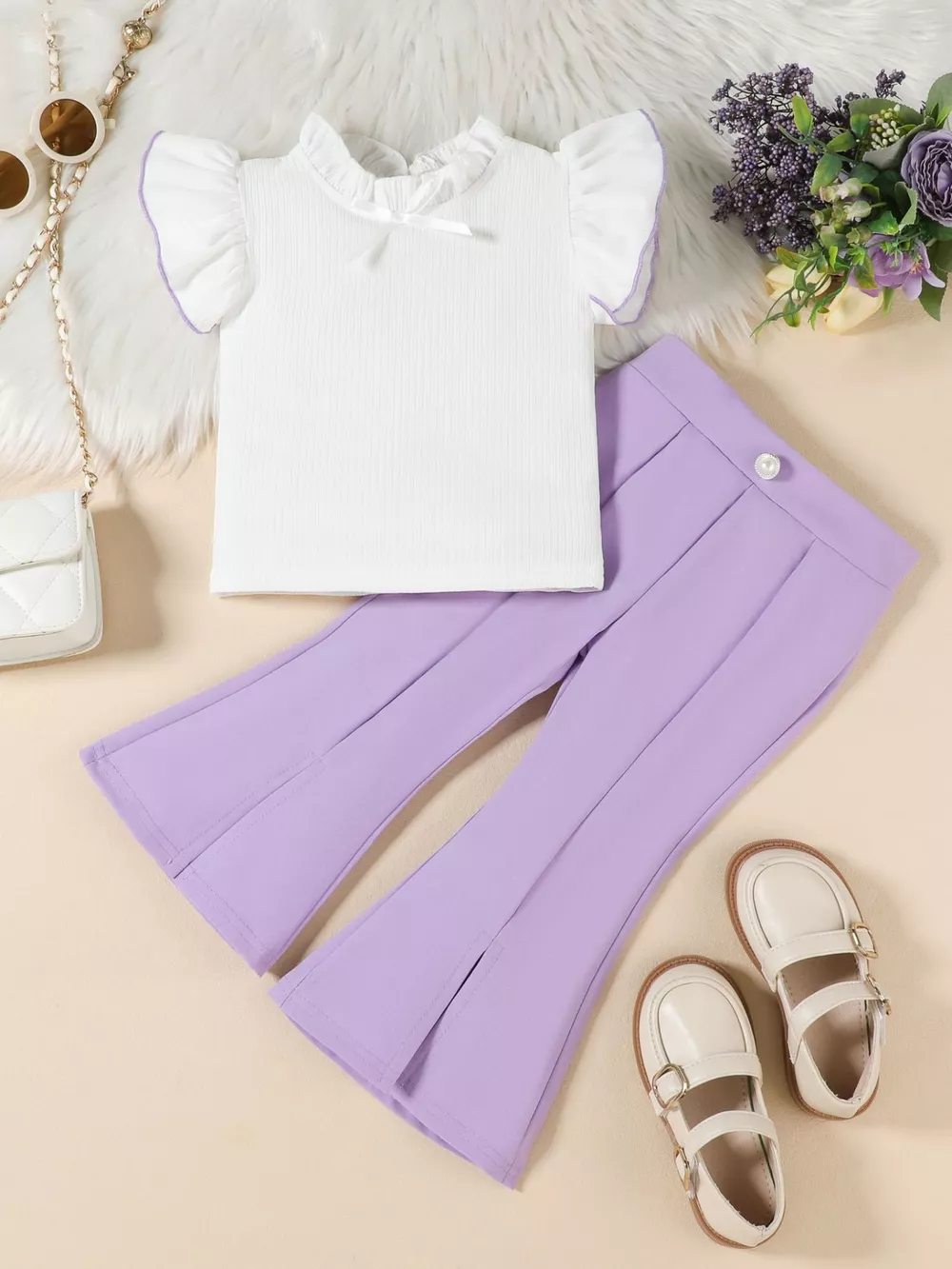 Children's Ruffle Trim Top and Flare Leg Pants Set, image 11