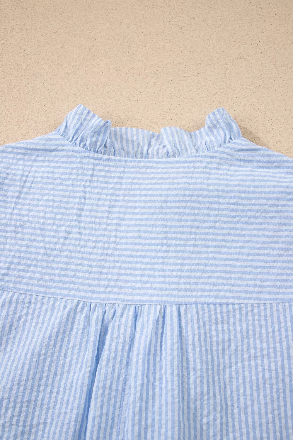 Stripe Floral Embroidered Puff Sleeve Ruffle Trim Shirt, image 9