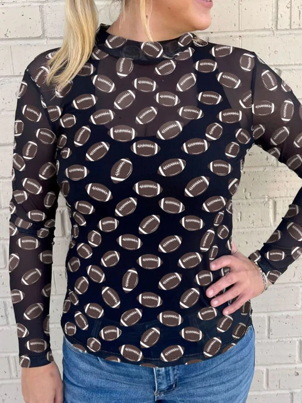 Game Day Football Print Long Sleeve T-Shirt, image 2
