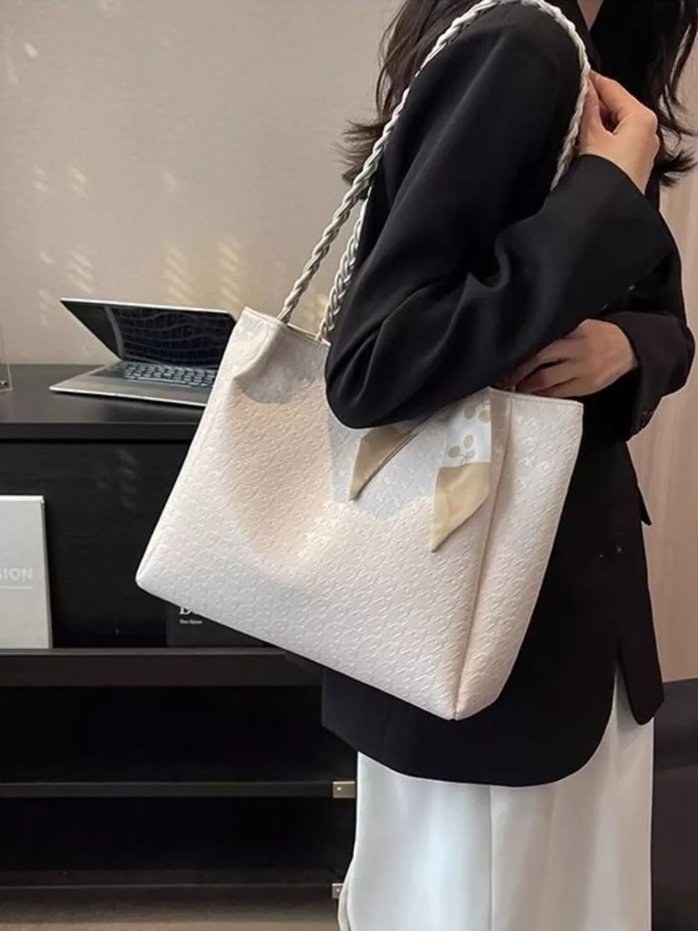 Braided Handle Tote Bag, image 2