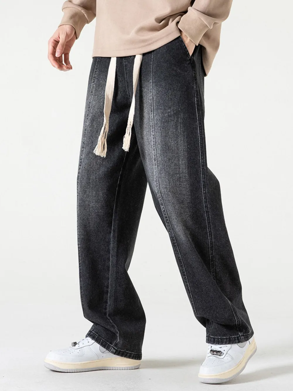 Men's Full Size Drawstring Wide Leg Jeans Plus Size, image 4
