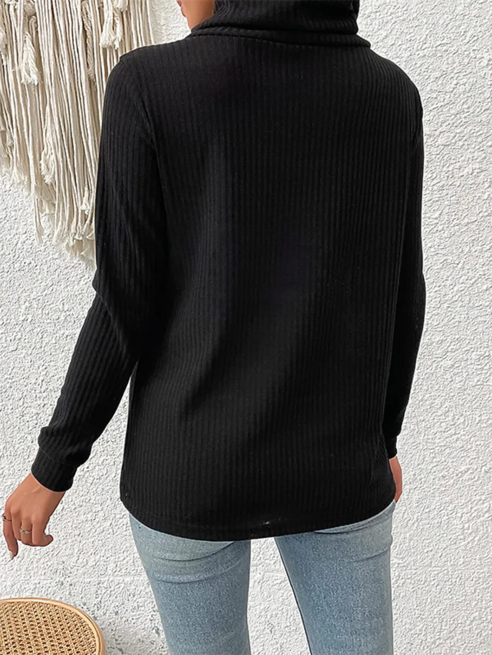 Decorative Button Turtleneck Long Sleeve T-Shirt, image 9
