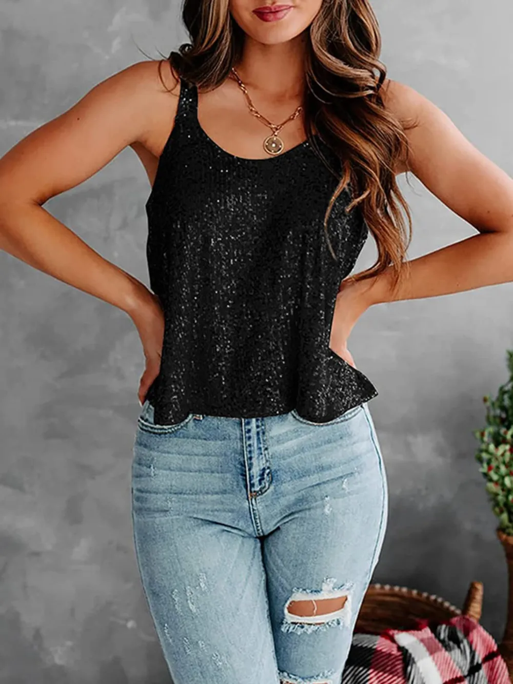 Sequin Scoop Neck Tank, image 2