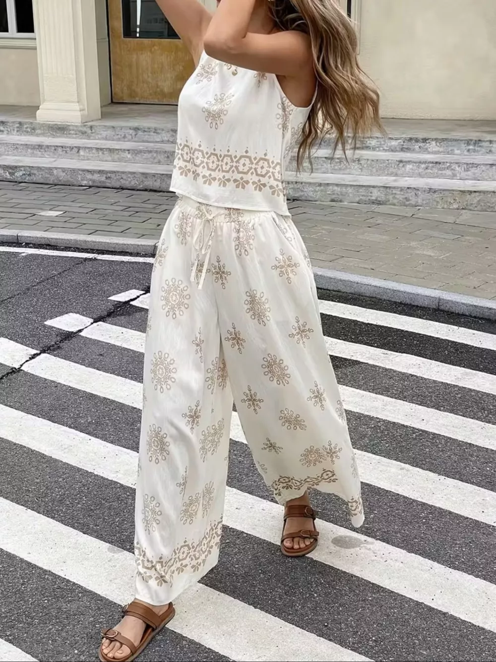 Sleeveless Top and Wide Leg Pants Set, image 2