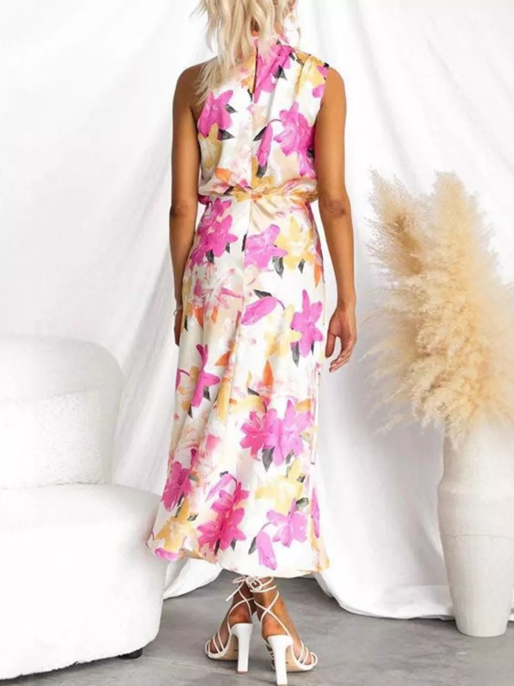 Floral Print High Neck Sleeveless Midi Dress, image 2