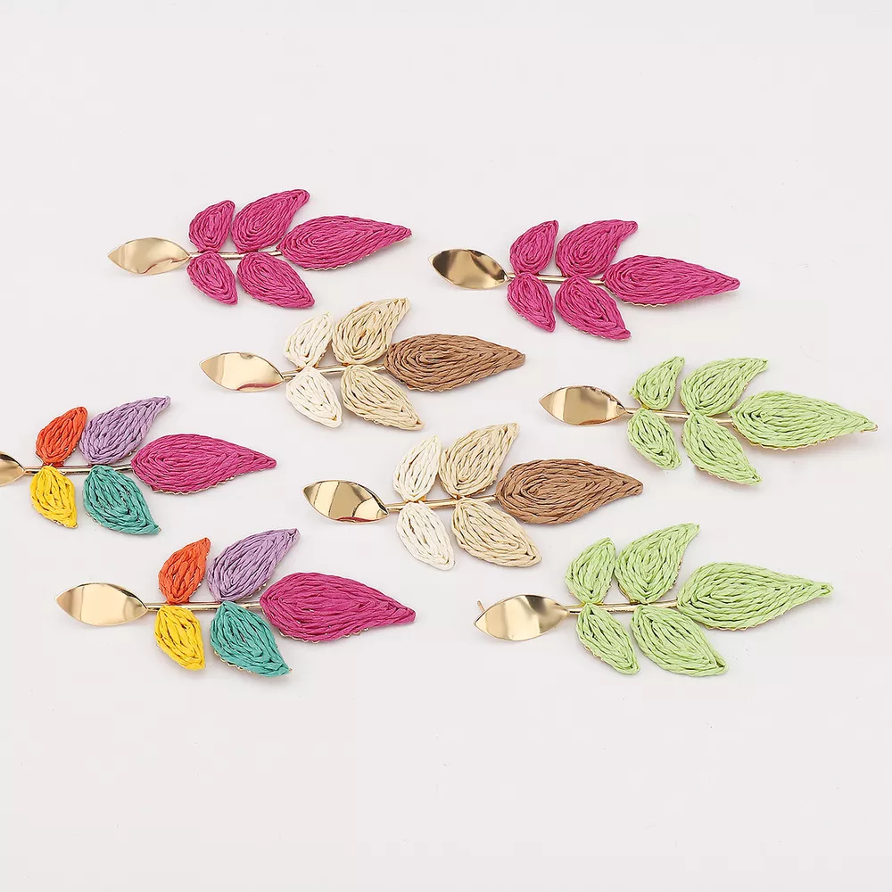 Rattan Woven Leaf Dangle Earrings, image 2