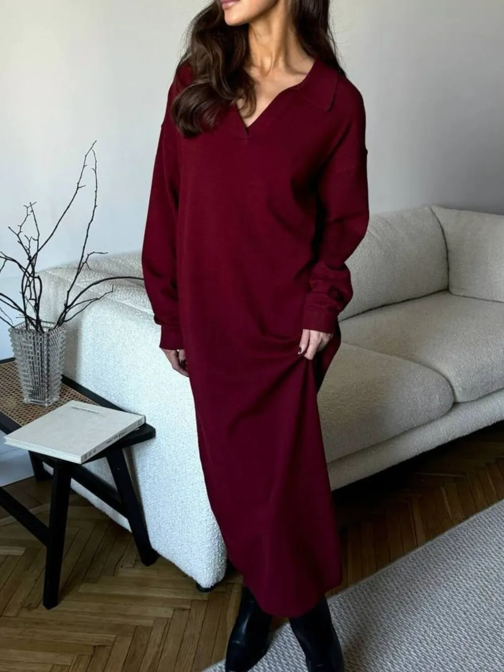 Long Sleeve Collared Neck Knit Dress