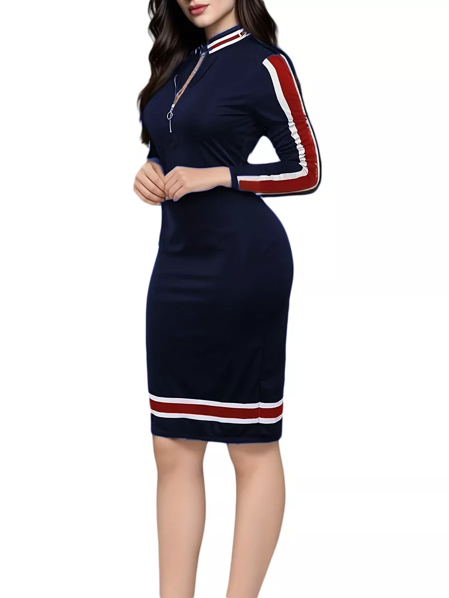 Striped Bodycon Long Sleeve Dress, image 2