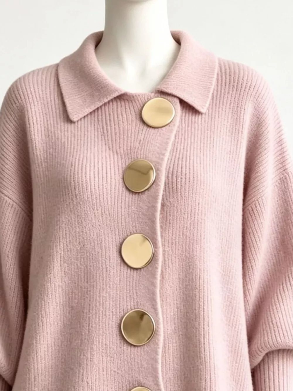 Full Size Collared Wavy Hem Knit Cardigan with Metal Button Plus Size, image 8