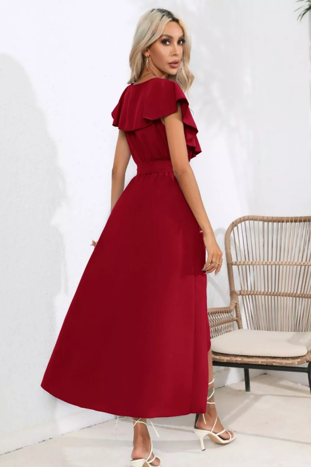 Ruffled Tied V-Neck Midi Dress, image 2