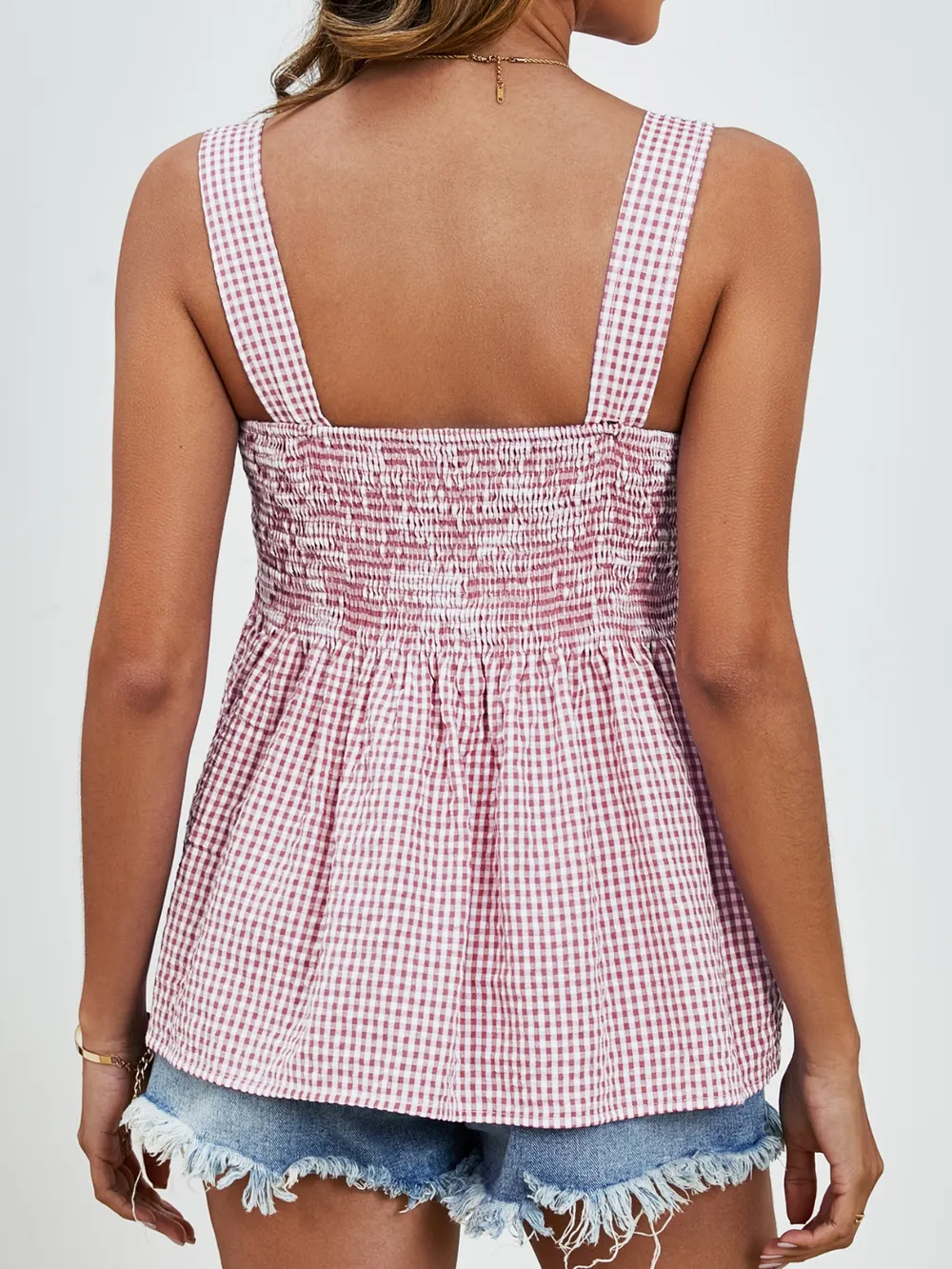 Smocked Plaid Square Neck Tank, image 8