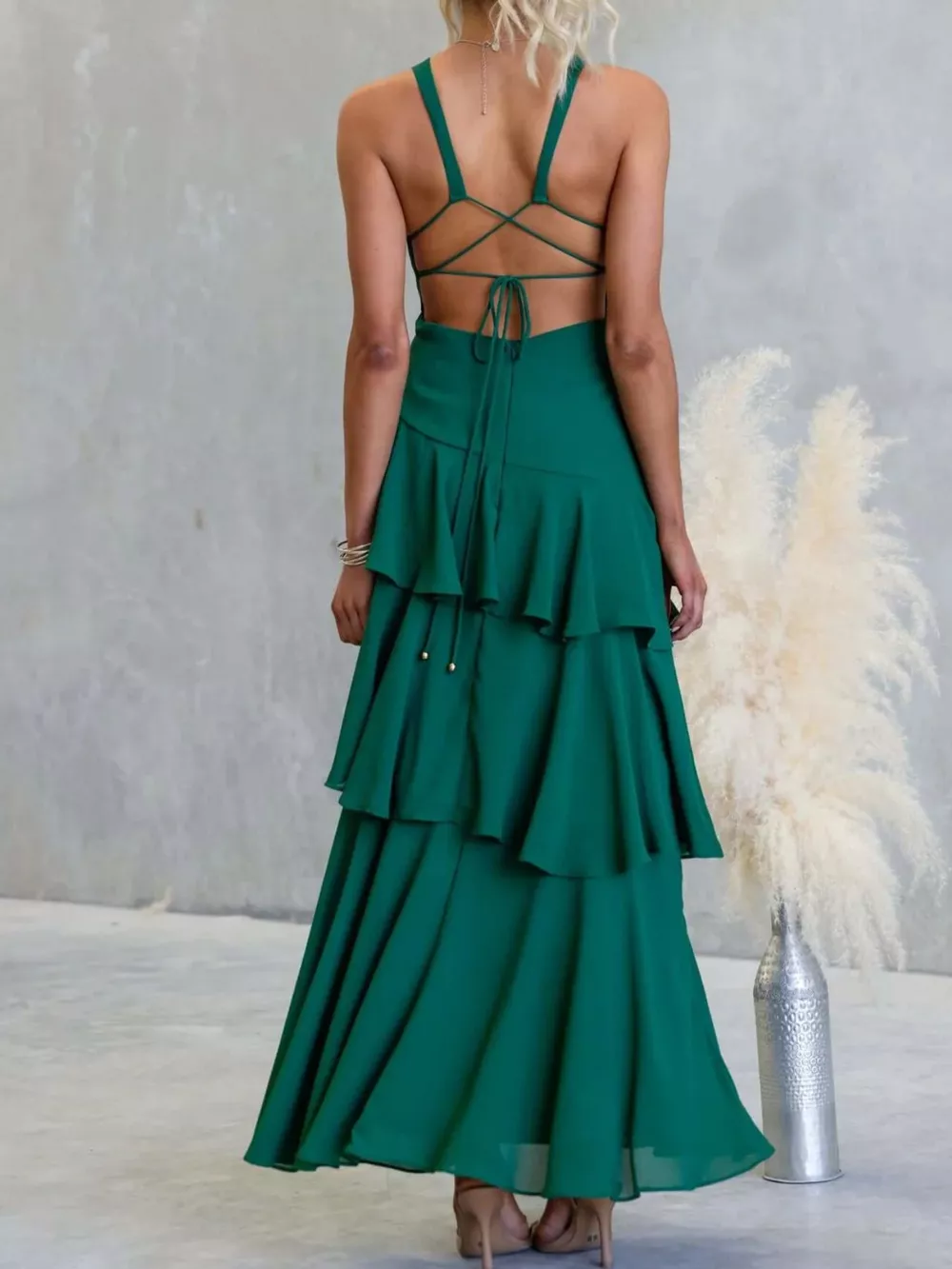 Sleeveless Ruffled Layered Backless Maxi Dress, image 2