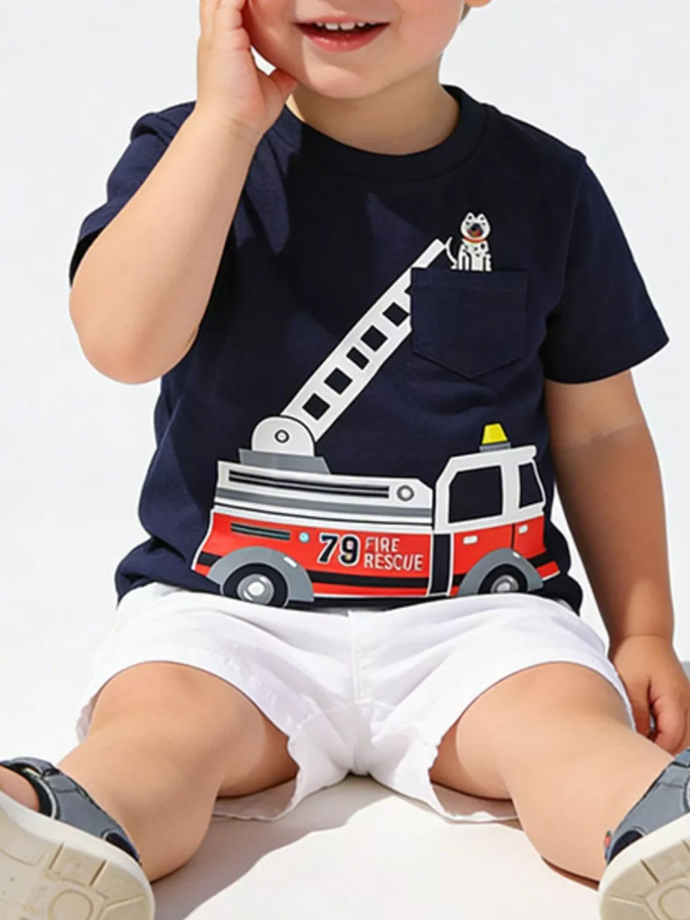 Children's Fire Truck Graphic Crew Neck T-Shirt, image 3