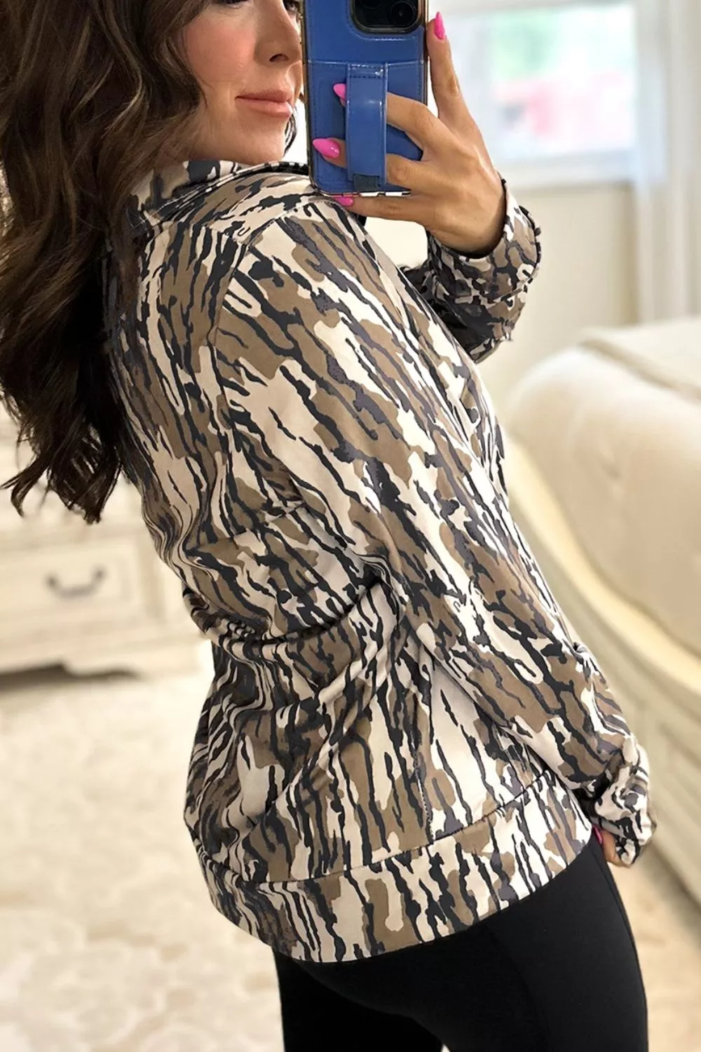 Camouflage Zipper Collar Front Pocket Sweatshirt, image 7