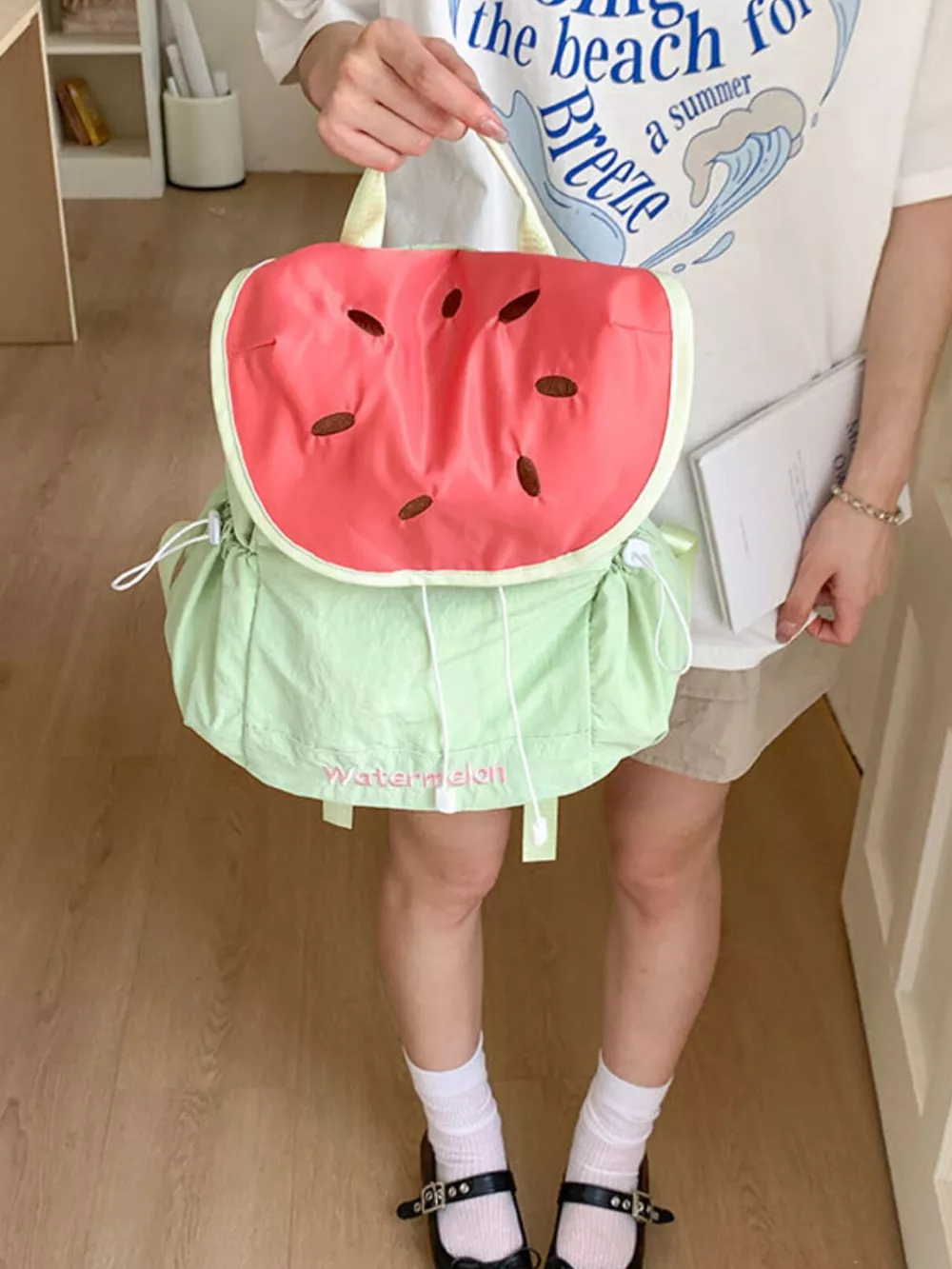 Watermelon Slice Drawstring Backpack Bag, image 3