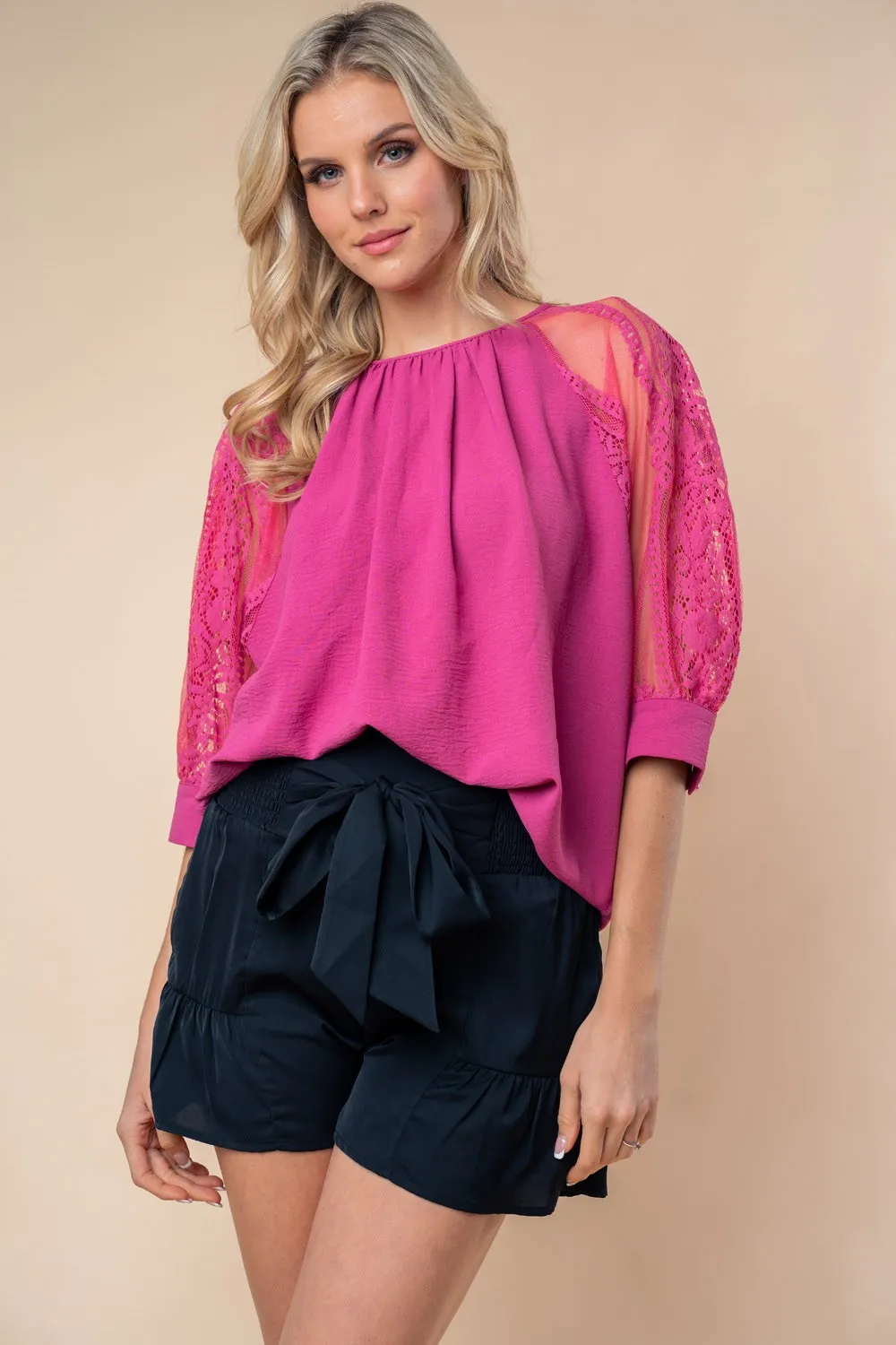 Round Neck Lace Half Sleeve Blouse, image 5