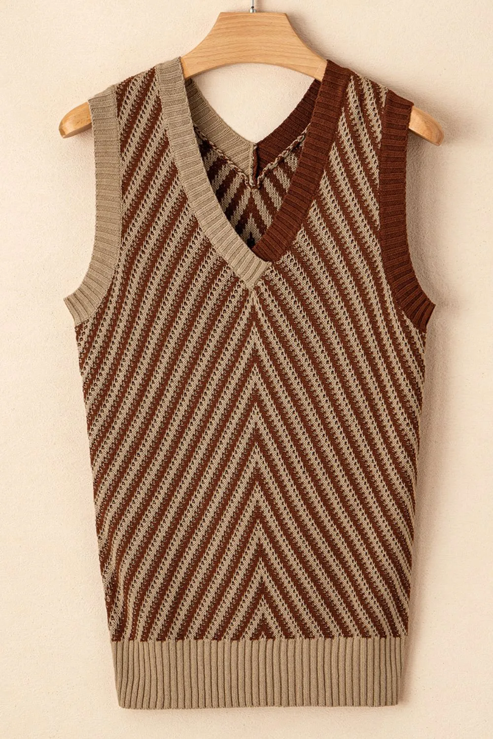 Striped Contrast V-Neck Sweater Vest, image 2