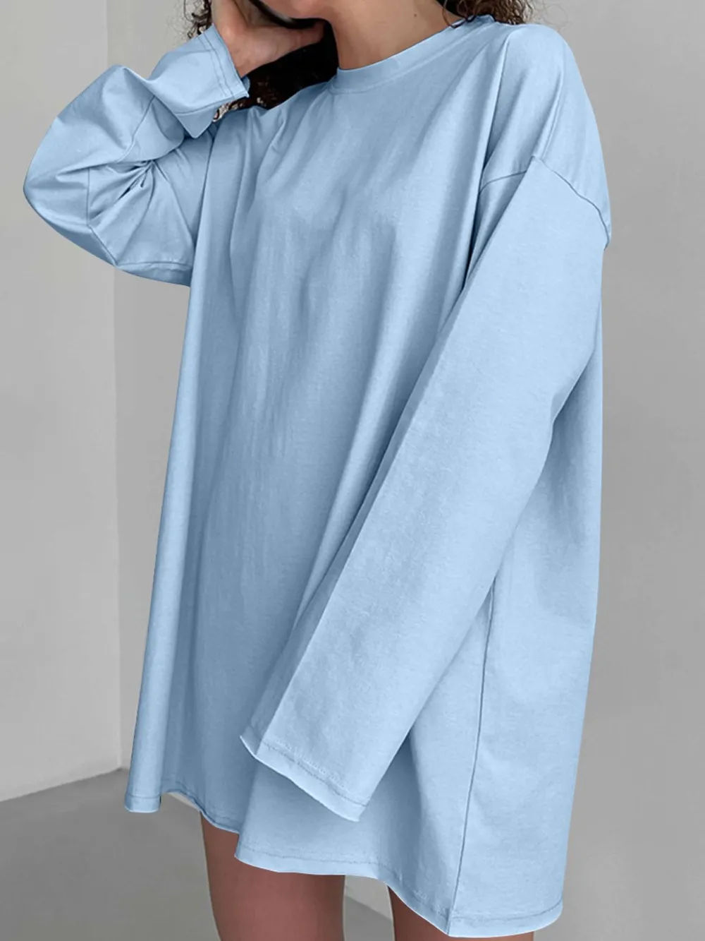 Round Neck Long Sleeve Oversized T-Shirt, image 19
