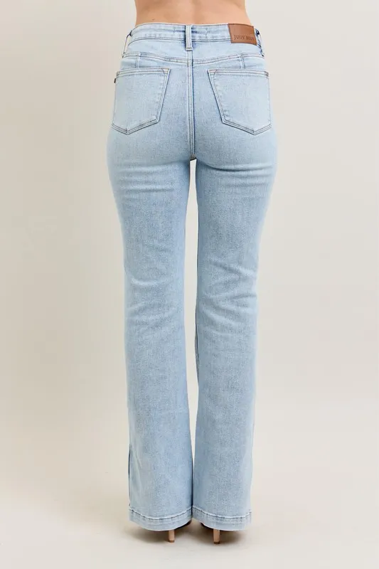 Full Size Tummy Control Vintage Wash Side Slit Slim Boot Jeans Plus Size, image 4