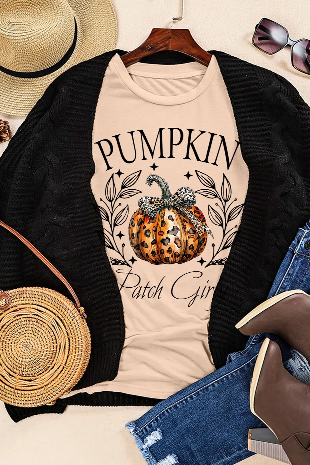 Pumpkin Graphic Round Neck Short Sleeve T-Shirt, image 2