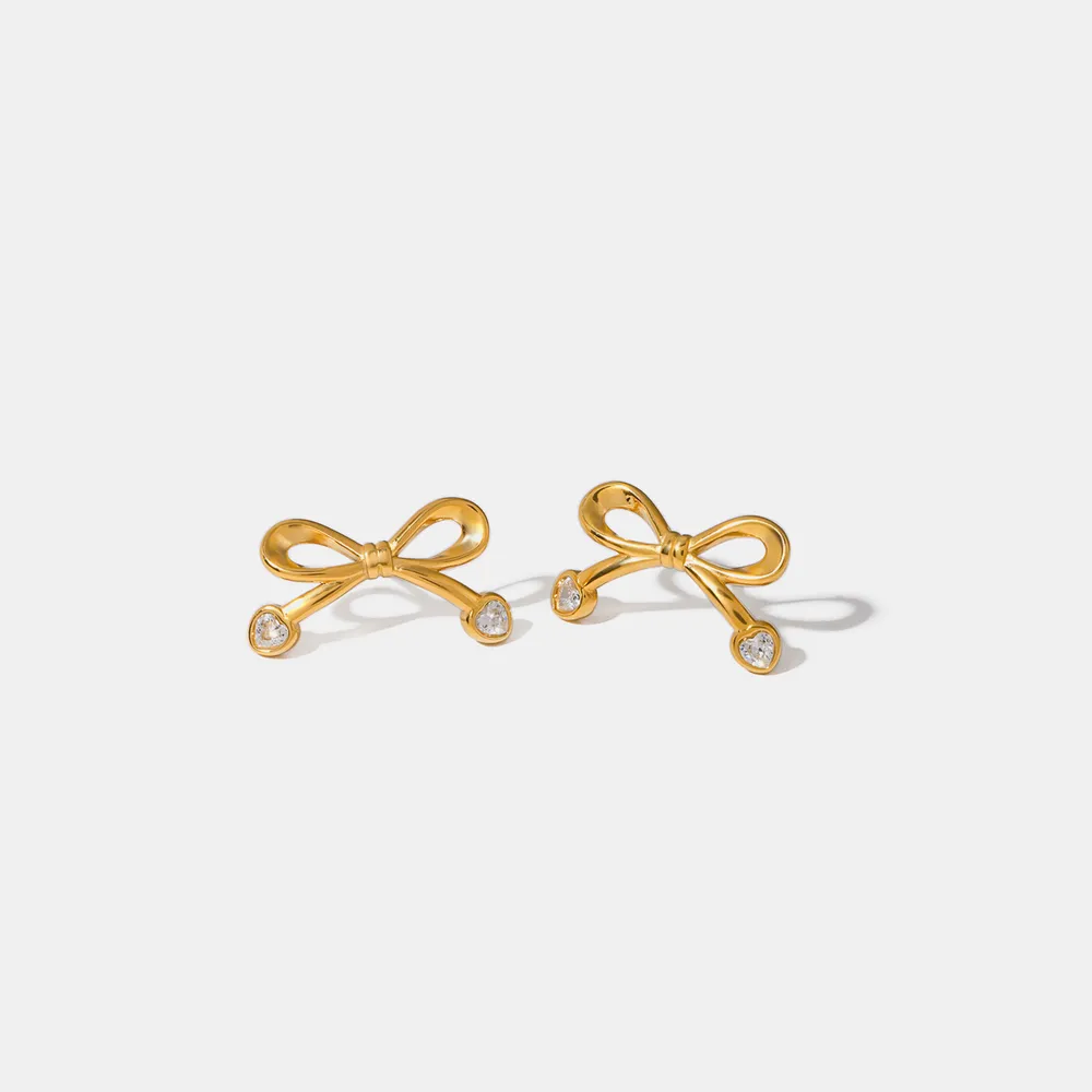 Stainless Steel Inlaid Zircon Bow Earrings, image 7