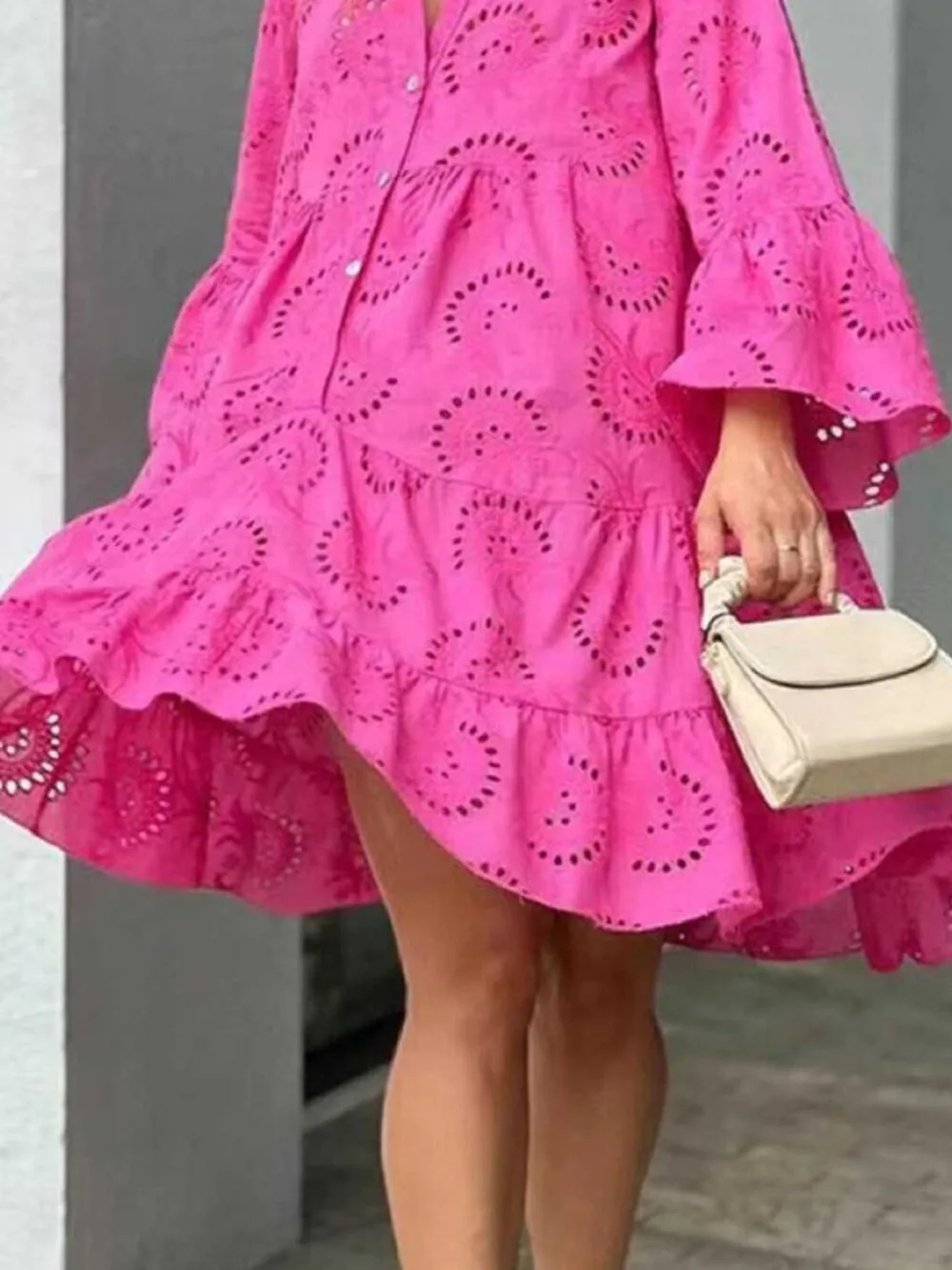 Full Size Eyelet Ruffled Hem Tiered Dress Plus Size, image 3