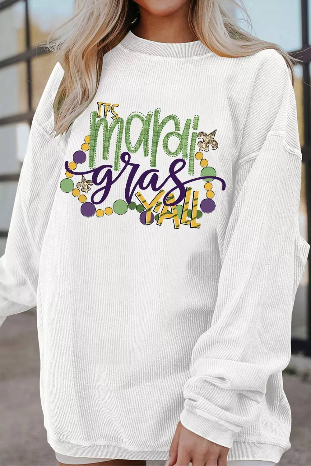TIS Mardi Gras YALL Corded Ribbed Pullover Sweatshirt, image 2