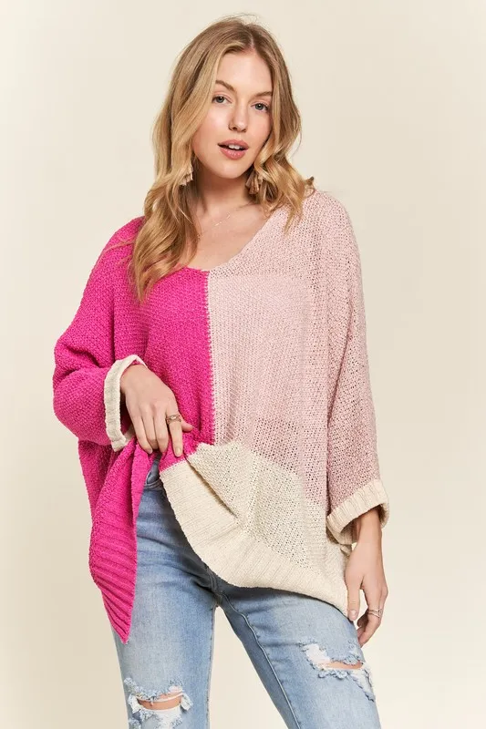 Side Slit Color Block Long Sleeve Sweater, image 2