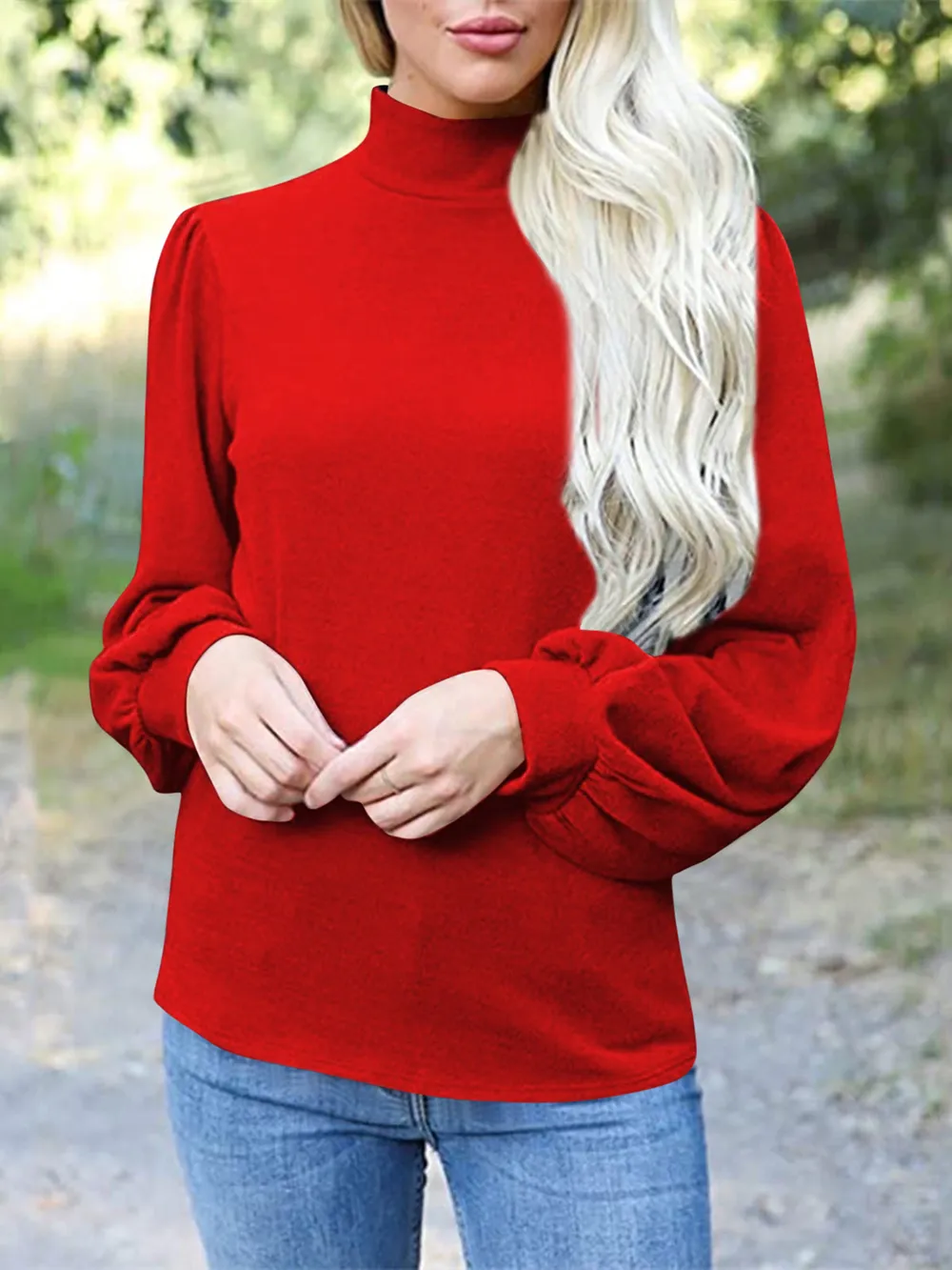 Full Size Mock Neck Long Sleeve T-Shirt, image 2