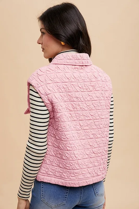 Texture Quilted Snap Down Vest Coat, image 2