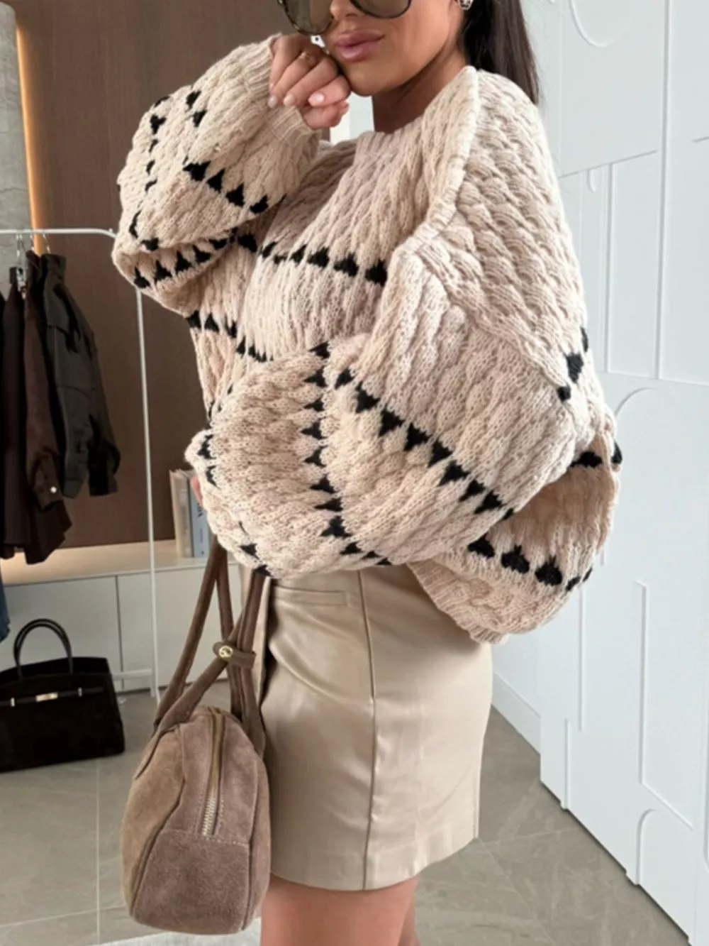 Chunky Knit Striped Sweater with Balloon Sleeves, image 9