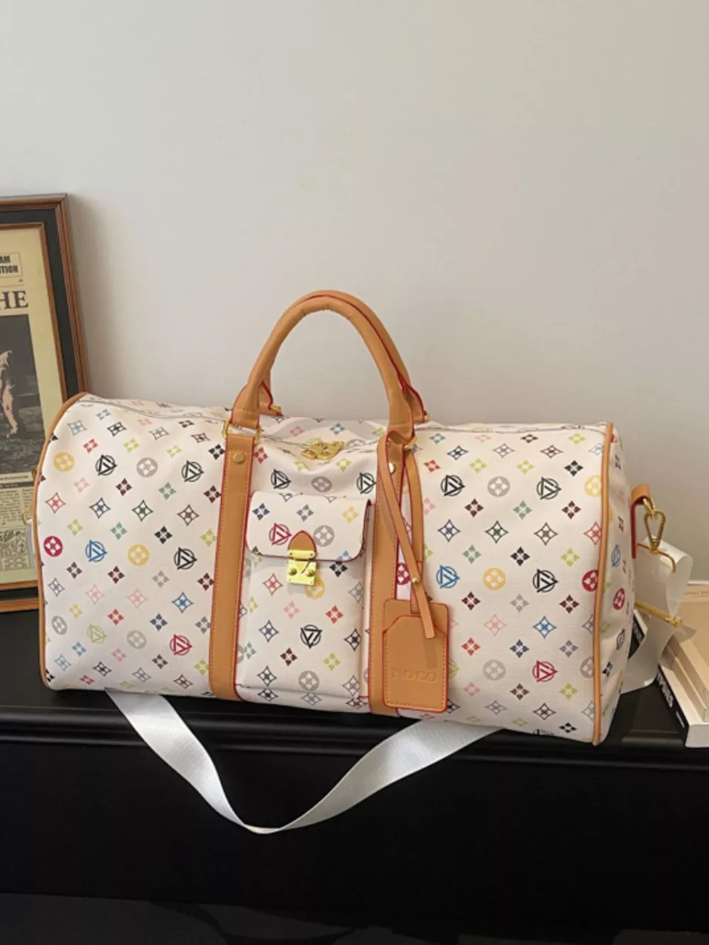 Printed Leather Travel Bag, image 3