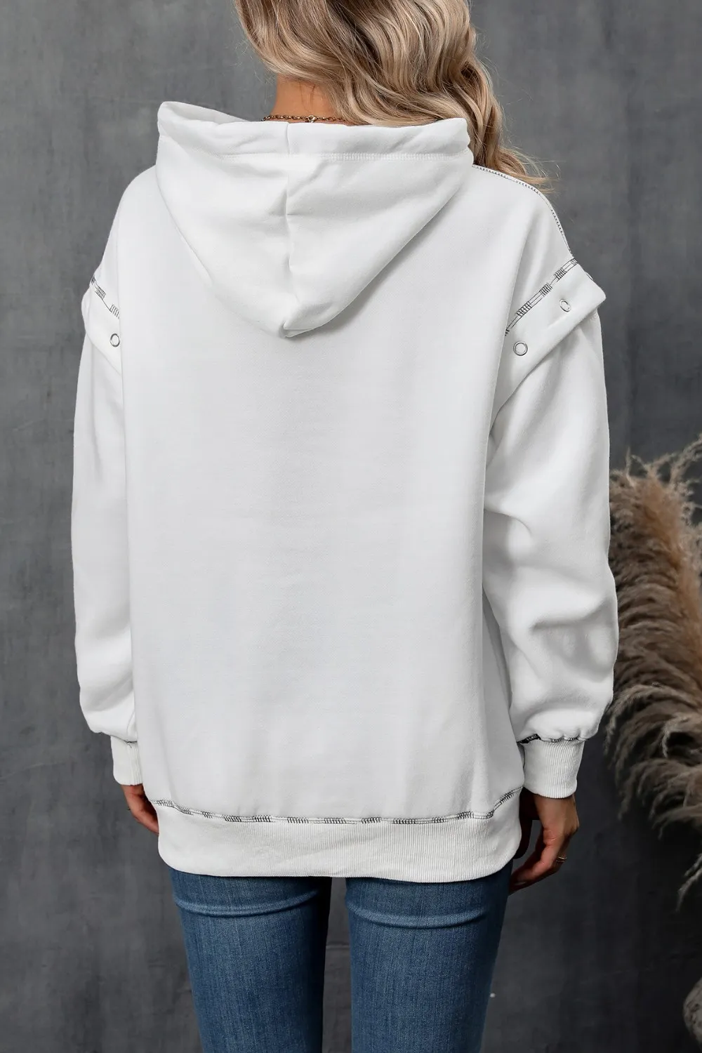 Drawstring Kangaroo Pocket Dropped Shoulder Hoodie, image 5