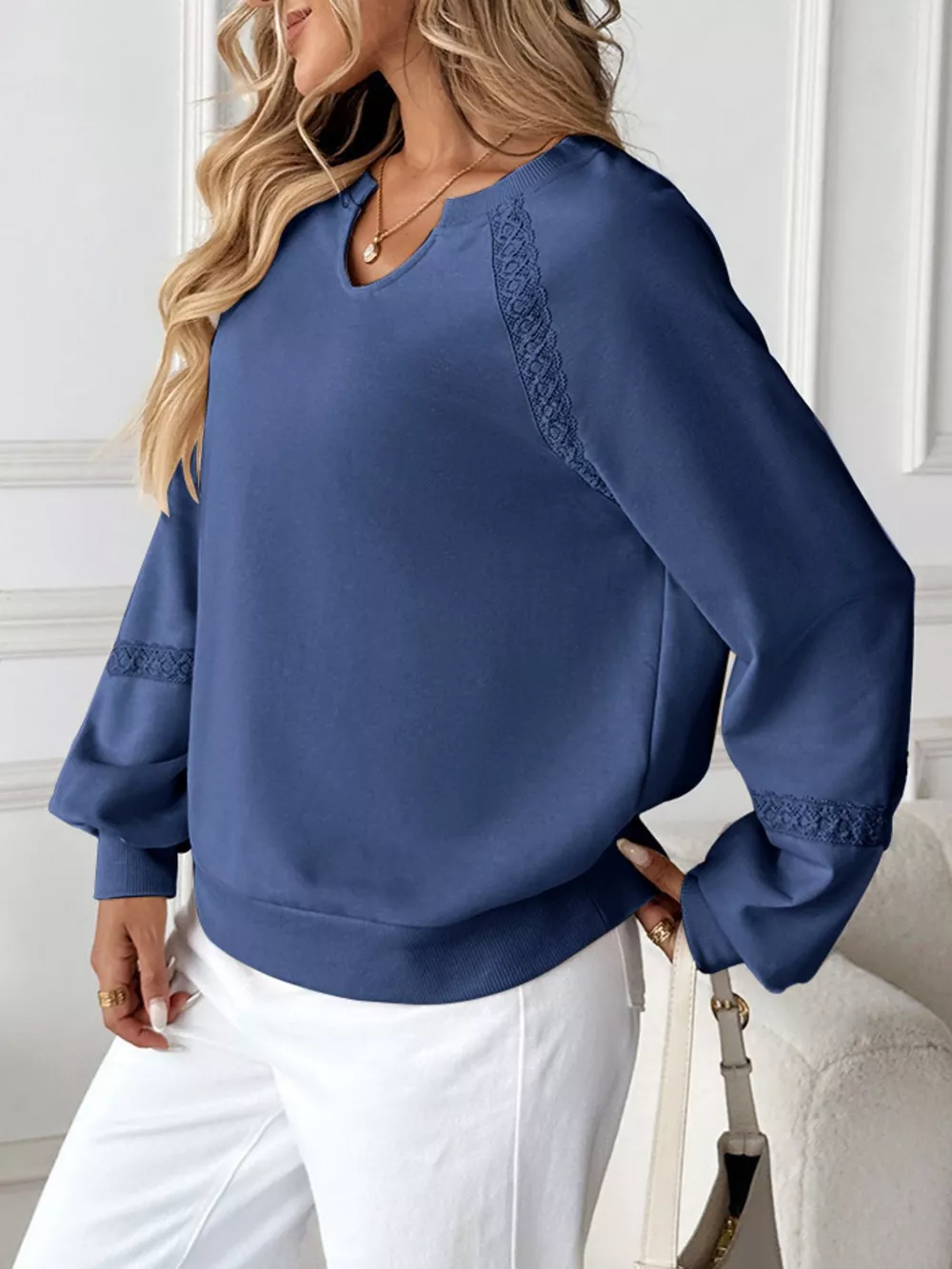 Notched Raglan Sleeve Sweatshirt, image 4