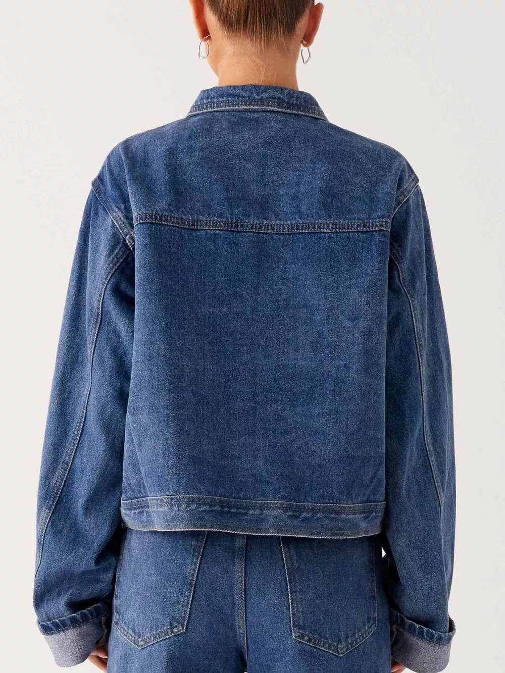 Button Down Cropped Oversized Denim Jacket, image 3