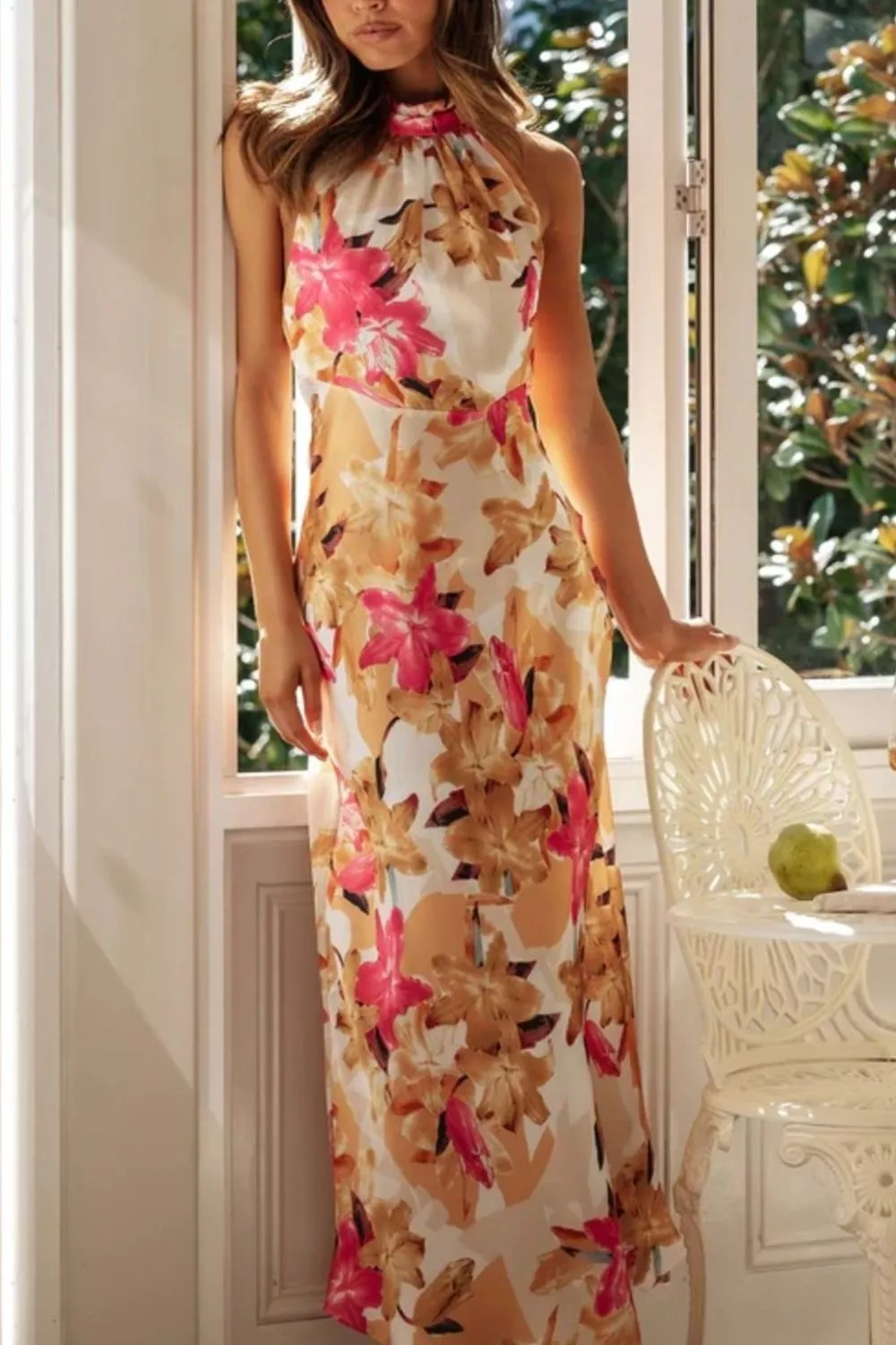Floral Print Halter Neck Maxi Dress, image 3