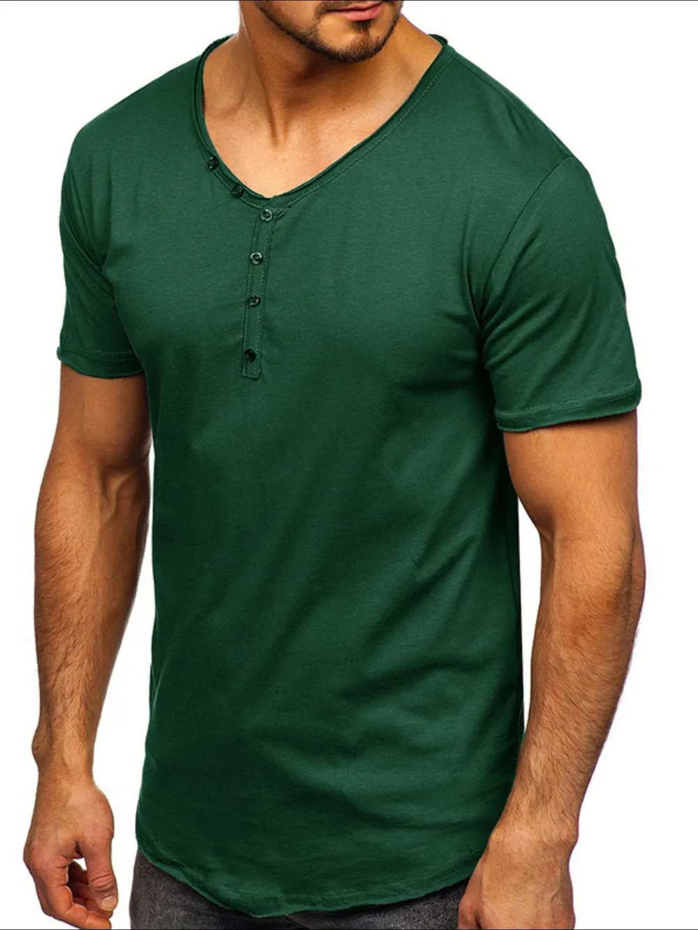 Men's V-Neck Henley Polo T-Shirt, image 4