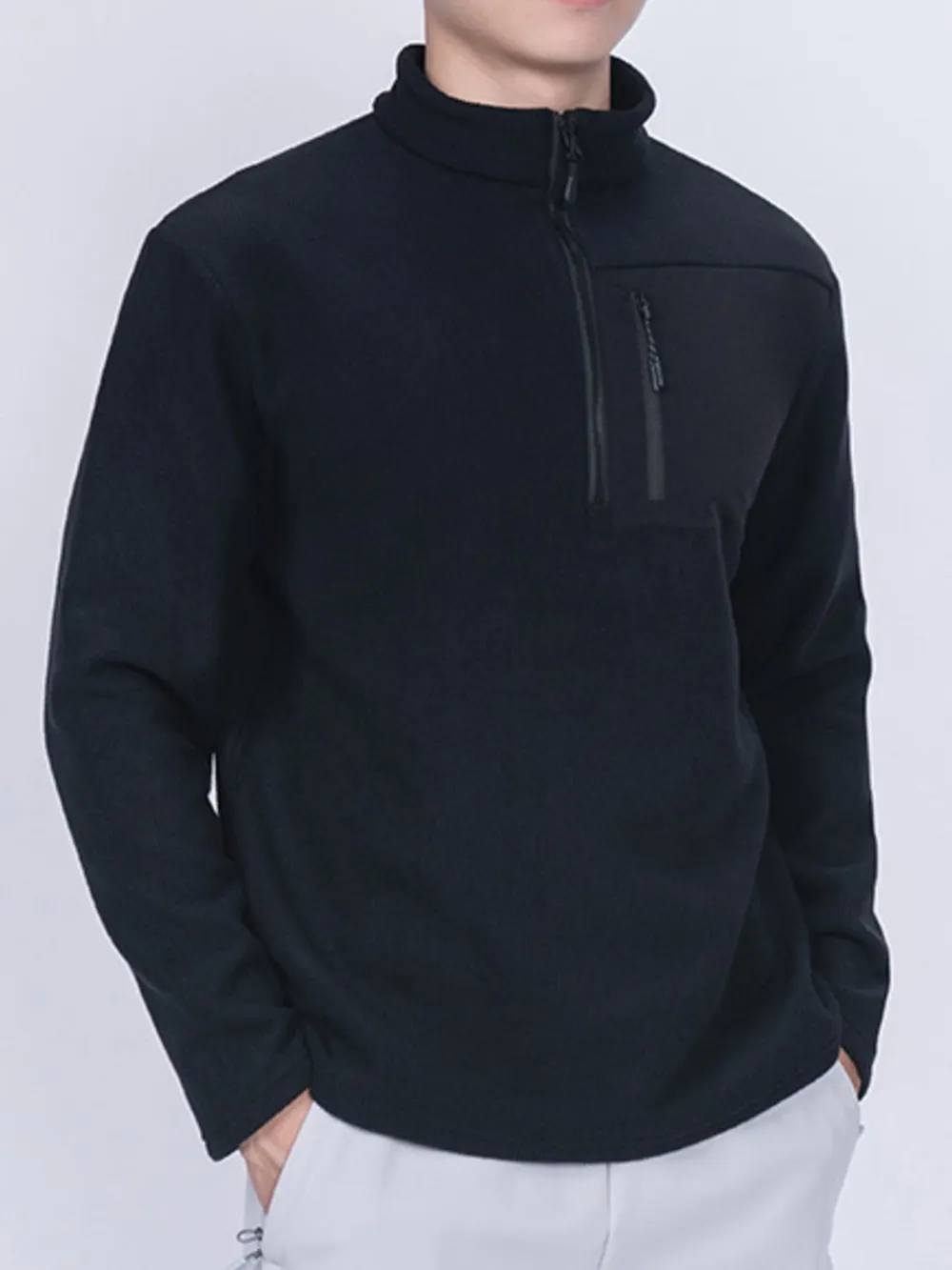 Men's Plus Size Half-Zip Fleece Sweatshirt with Chest Pocket