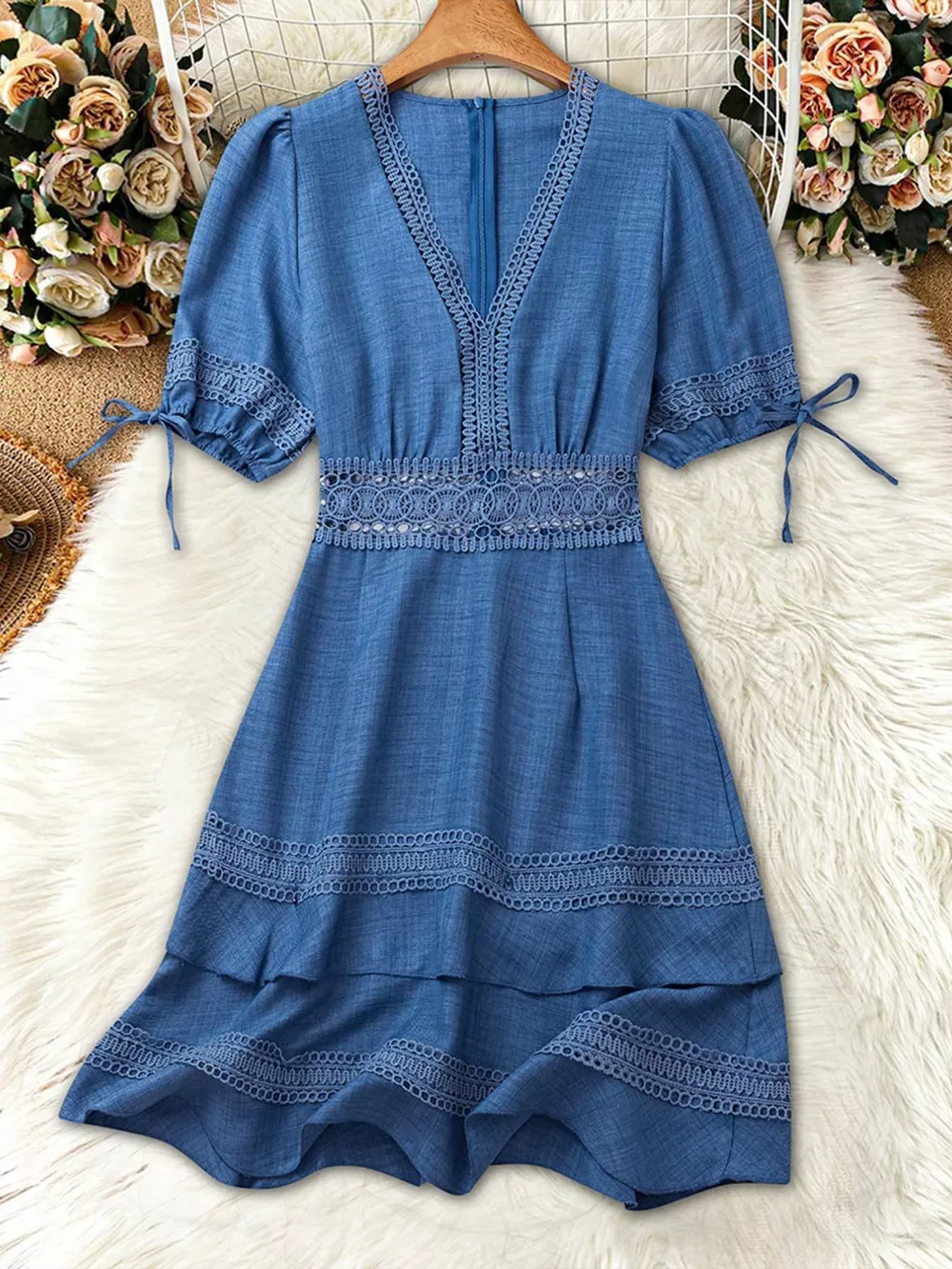 Lace Detail V-Neck Mini Dress, image 12