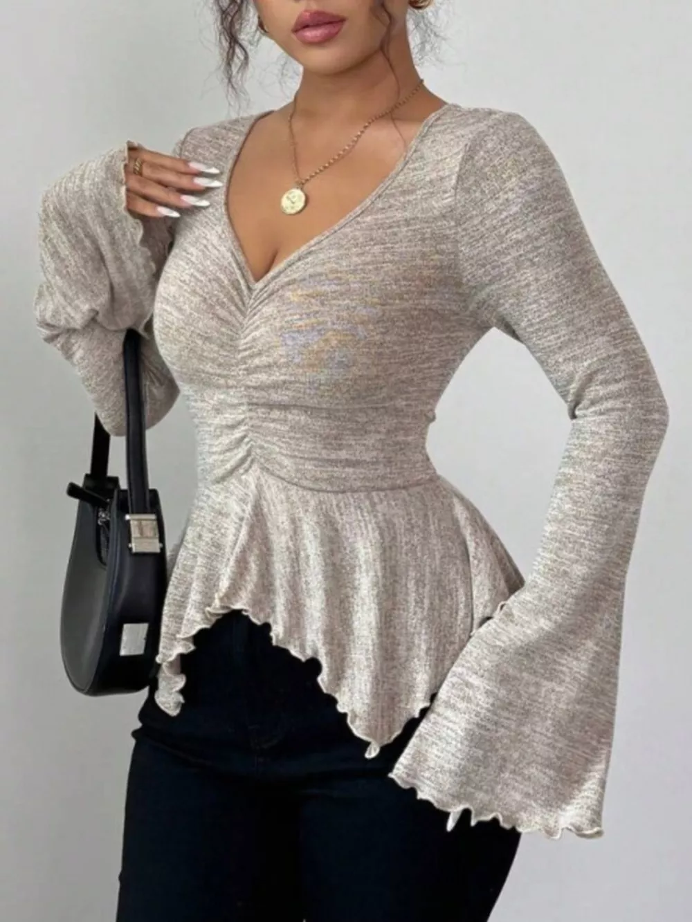 Ruched Flared Sleeves Peplum T-Shirt, image 6