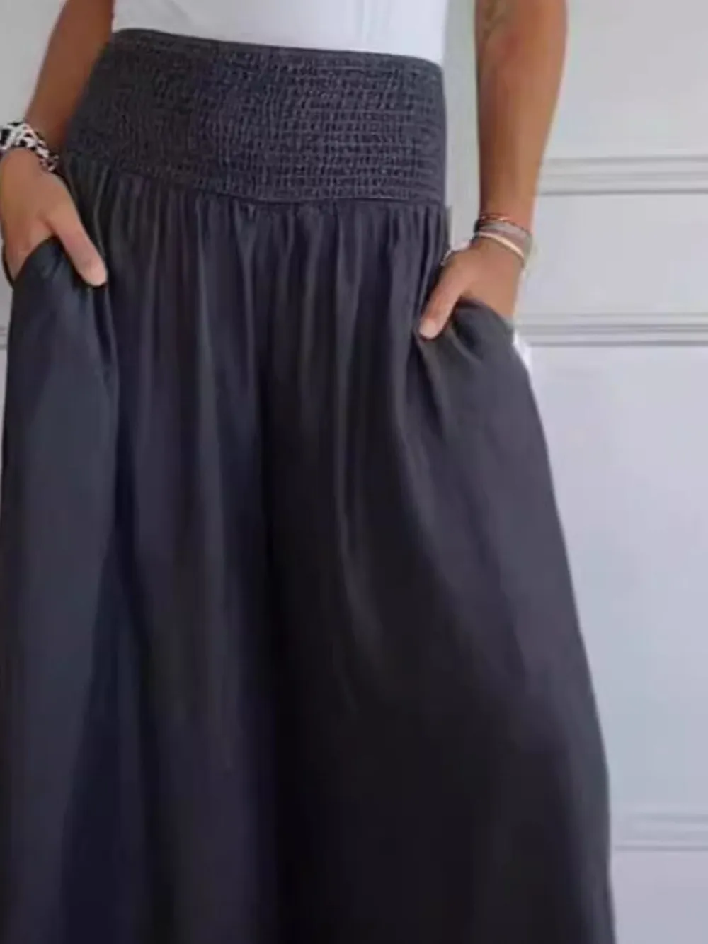 Full Size Smocked Wide Leg Pants with Pockets, image 2