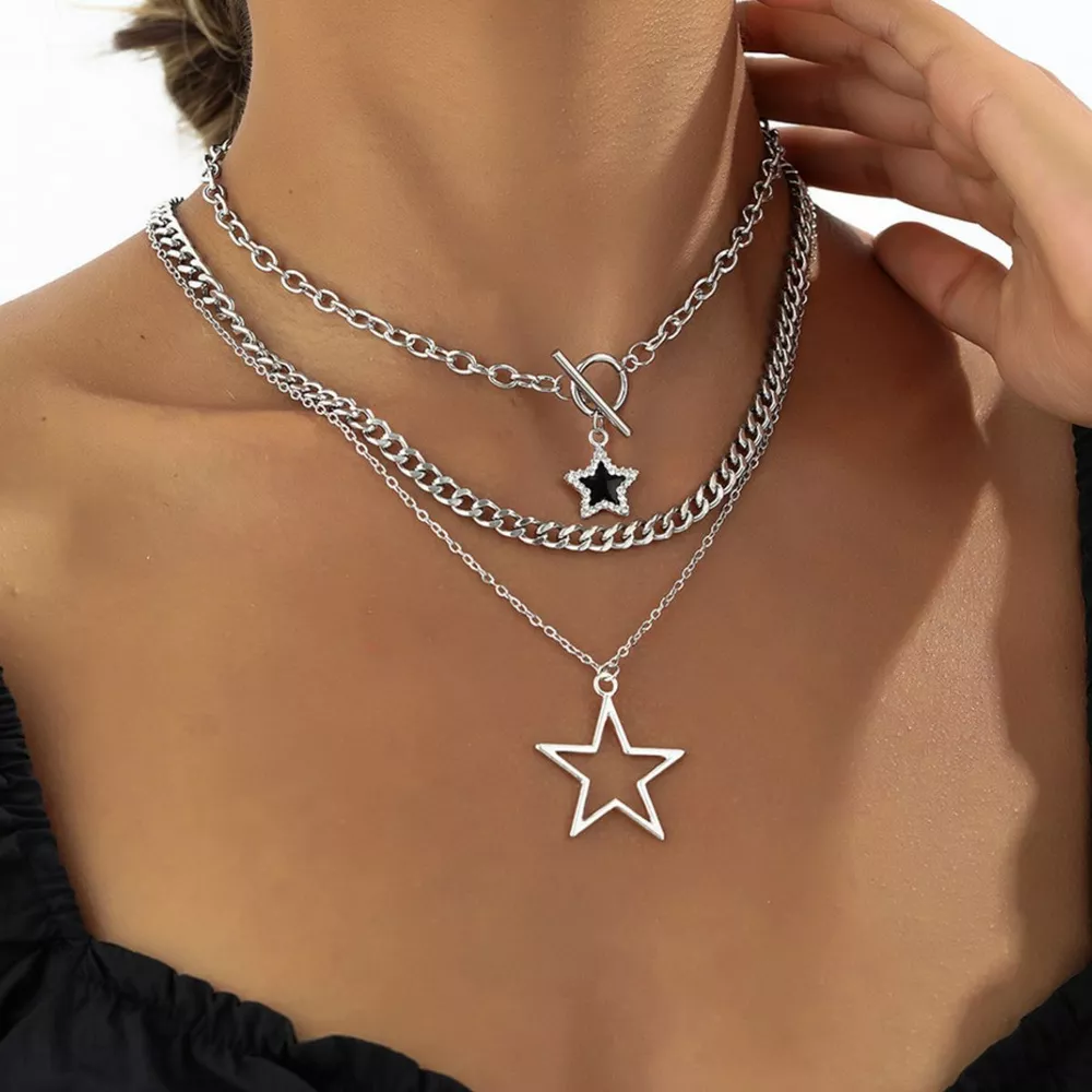 3-Piece Layered Star Pendant Necklace, image 2