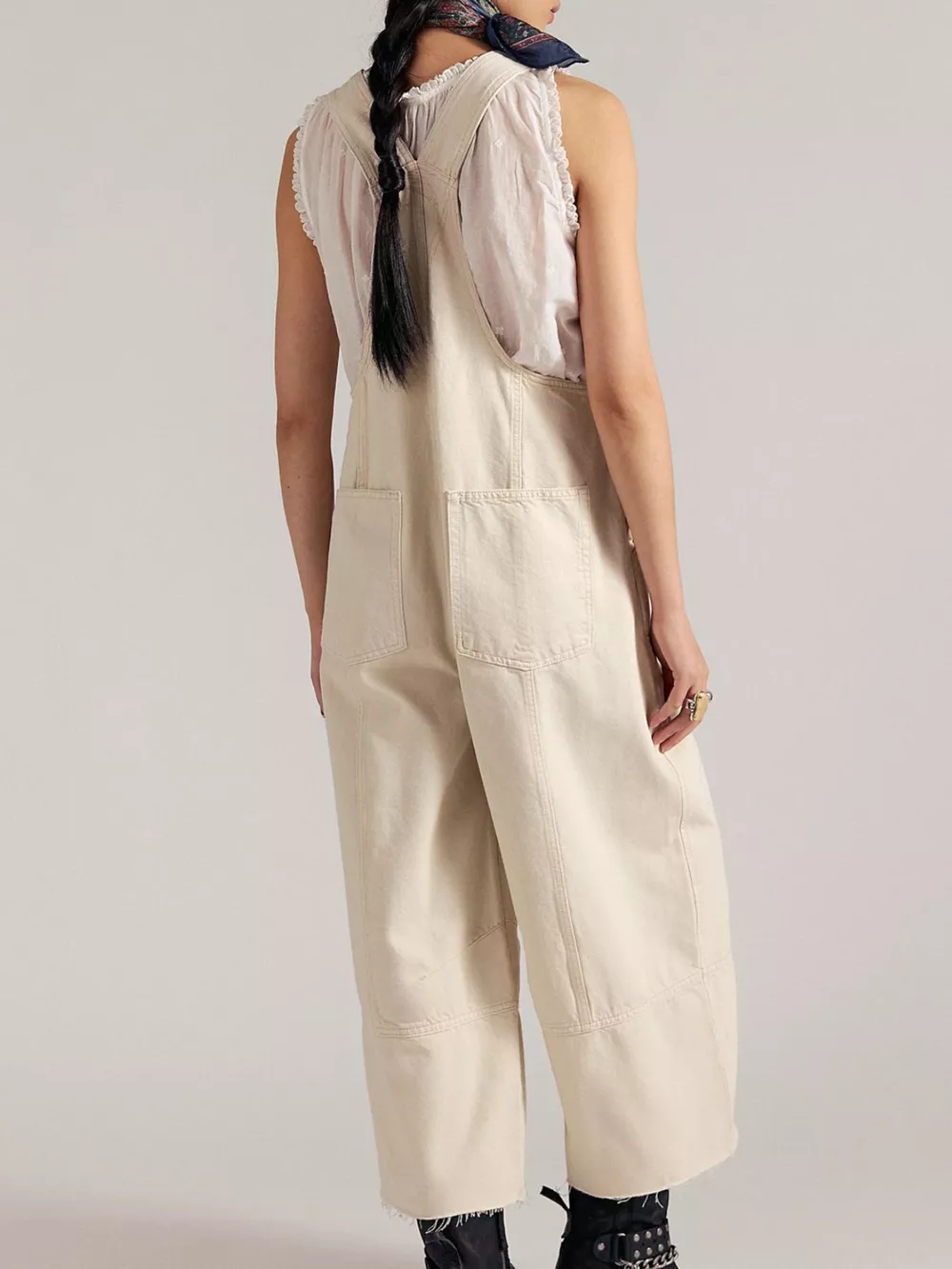 Raw Hem Wide-Leg Denim Overalls, image 2