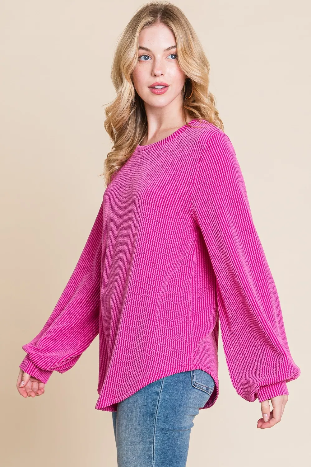 Long Sleeve Curved Hem Ribbed T-Shirt, image 3