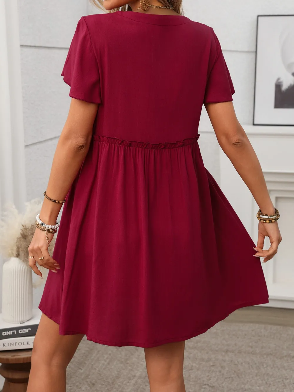 Button Front Flutter Sleeve Dress, image 3