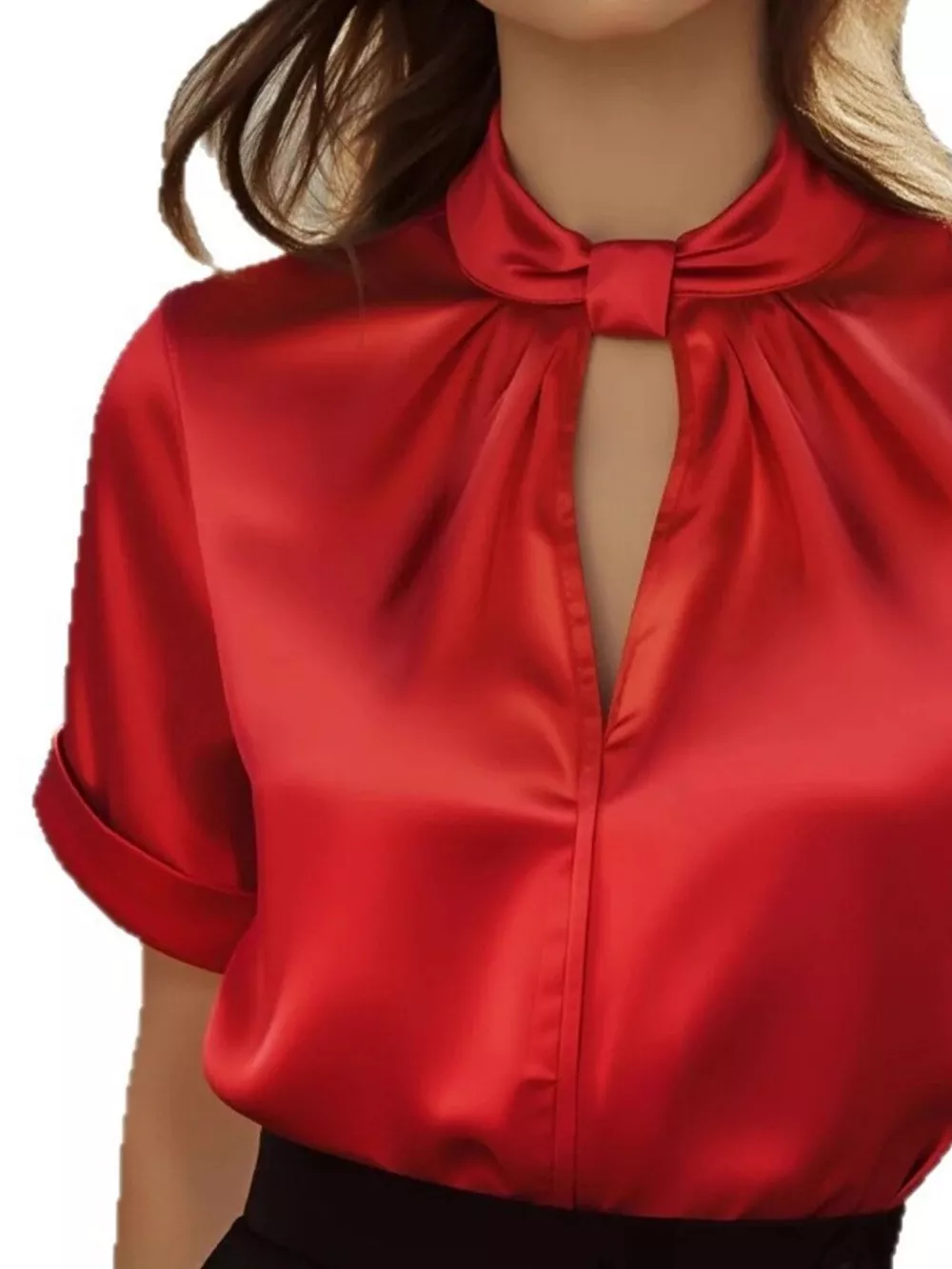 Keyhole Neck Satin Blouse, image 2