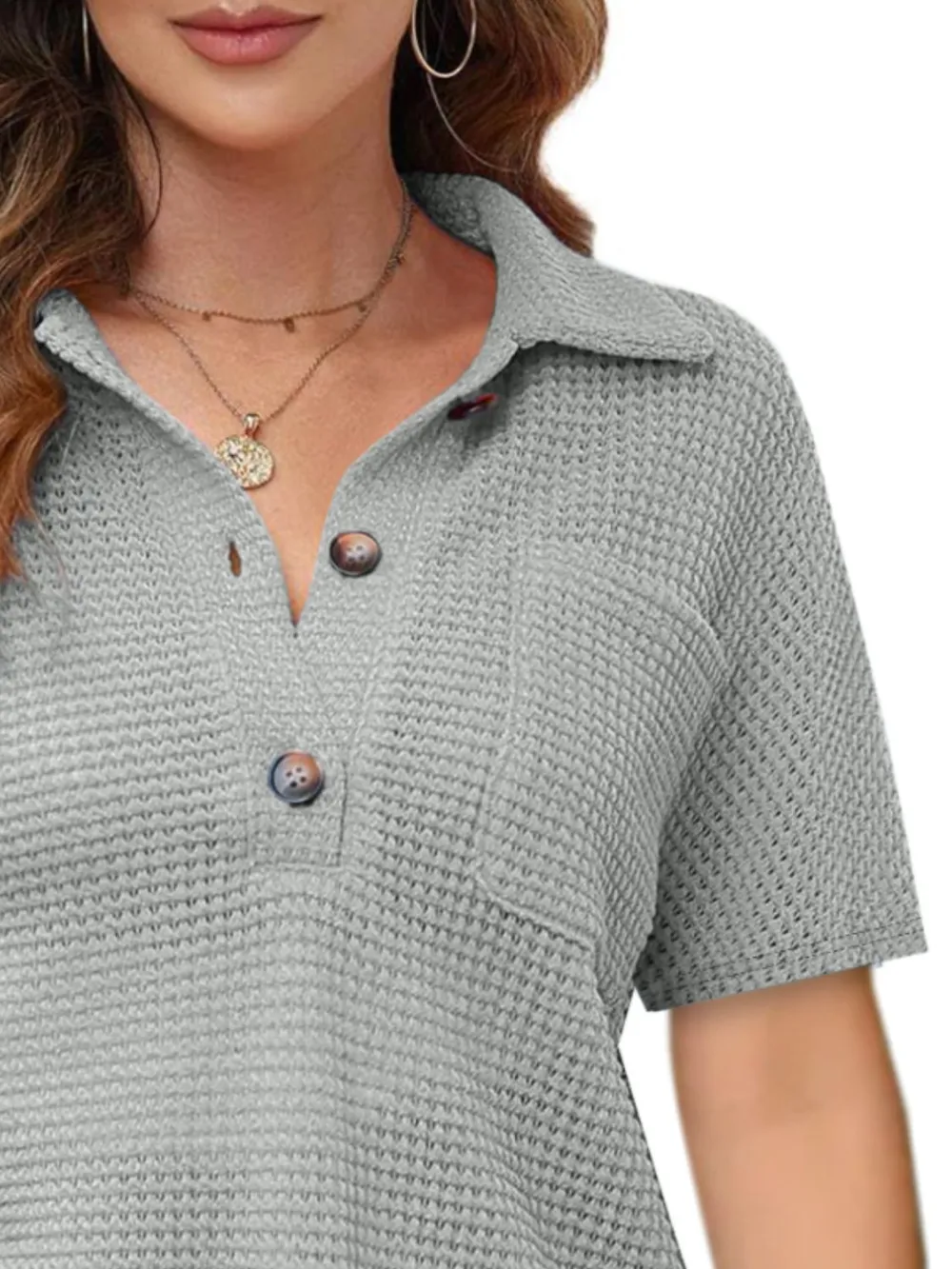 Waffle-Knit Short Sleeve Polo Shirt, image 18