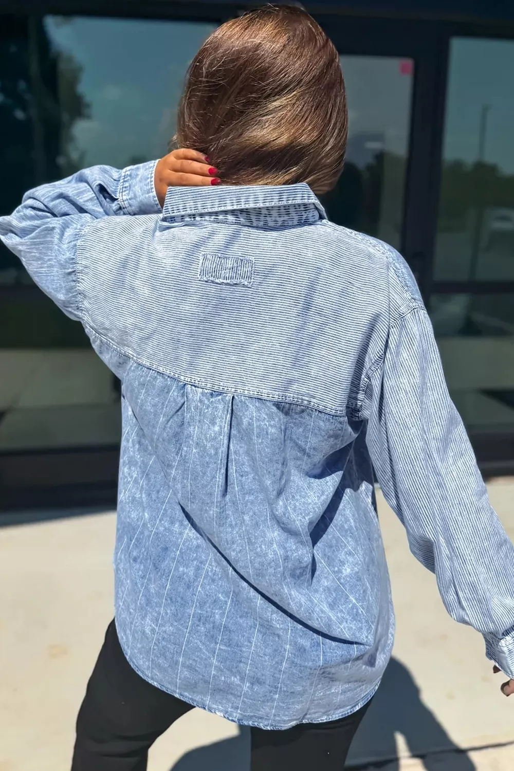 Button-Down Front Striped Denim Shirt, image 4