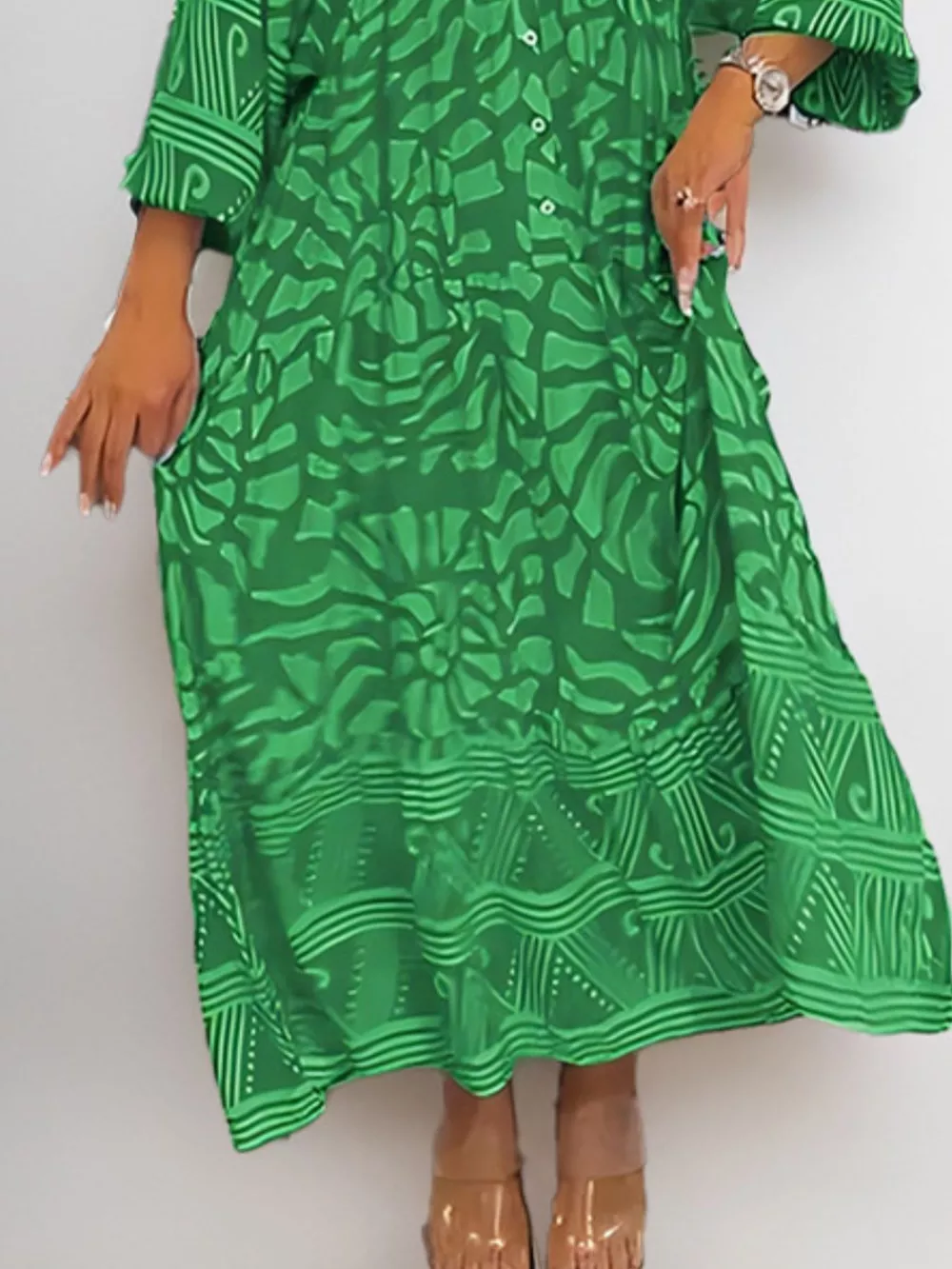 Printed Button Front Midi Dress, image 12
