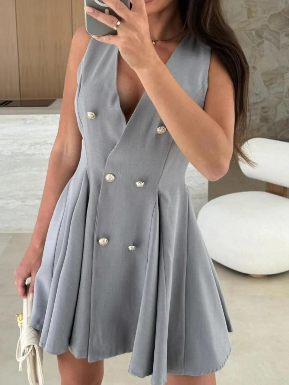 Sleeveless Double-Breasted Mini Dress, image 2